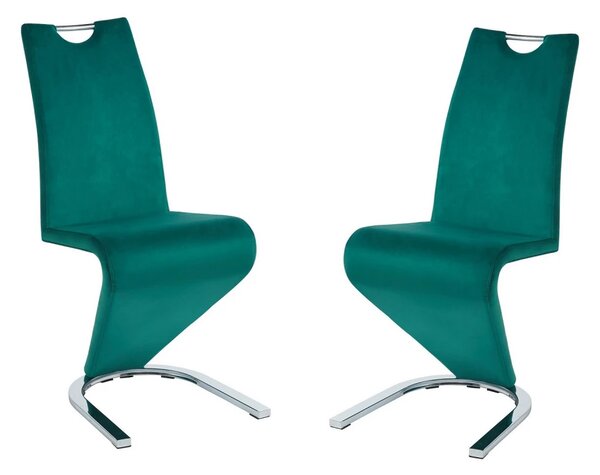 Scaun dining, model zigzag, cadru metalic, catifea, Verde
