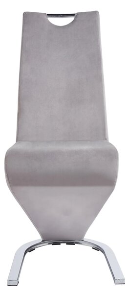Scaun dining, model zigzag, cadru metalic, catifea, Gri
