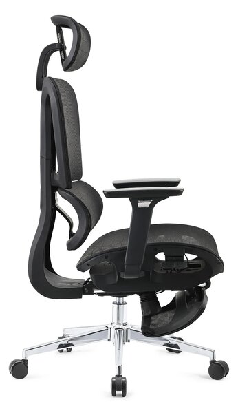 ERGOTHRONE Scaun ergonomic, Sezut Translatie, Cotiere 2D, suport picioare, Full Mesh, Negru