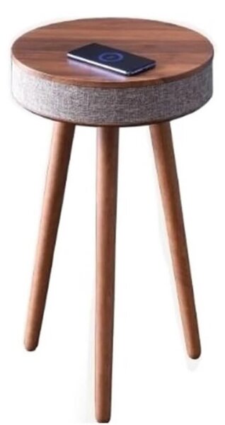 MOBHomeWood, Măsuța inteligentă de cafea, cu boxe încorporate, Bluethooth, încărcare Wireless și USB, design minimalist, Gri/Lemn