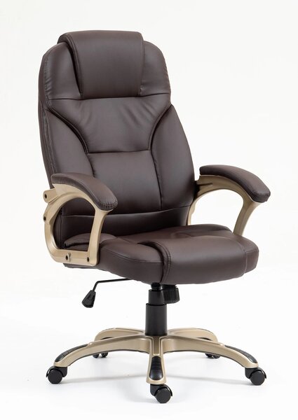 DESMOND Scaun directorial, recliner, pivotant, inaltime reglabila, rezistent 150 kg, piele PU, Maro Inchis