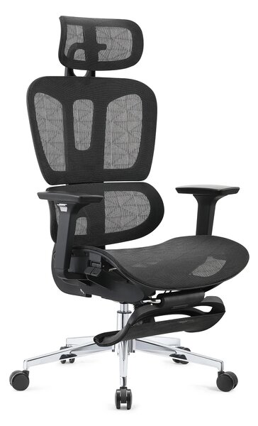 ERGOTHRONE Scaun ergonomic, Sezut Translatie, Cotiere 2D, suport picioare, Full Mesh, Negru