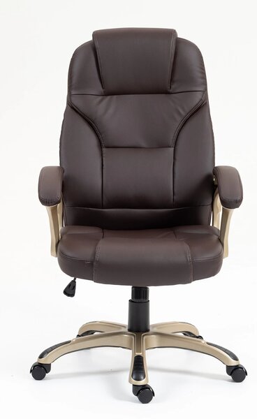 DESMOND Scaun directorial, recliner, pivotant, inaltime reglabila, rezistent 150 kg, piele PU, Maro Inchis