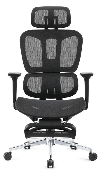 ERGOTHRONE Scaun ergonomic, Sezut Translatie, Cotiere 2D, suport picioare, Full Mesh, Negru