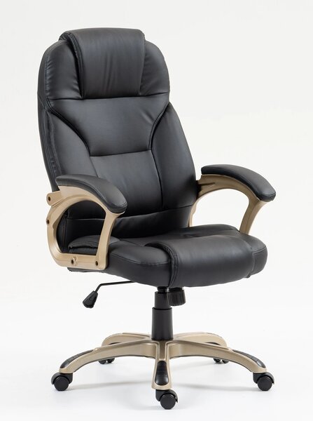 DESMOND Scaun directorial, recliner, pivotant, inaltime reglabila, rezistent 150 kg, piele PU, Negru