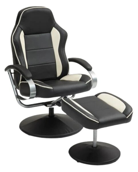 Fotoliu cu Masaj, Încălzire, rotativ, recliner, taburet, PU, Negru/Ab