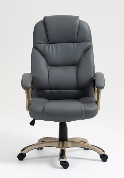 DESMOND Scaun directorial, recliner, pivotant, inaltime reglabila, rezistent 150 kg, piele PU, Gri