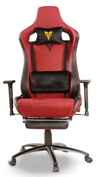 Scaun gaming, ergonomic, masaj pernă lombară, brațe reglabile 3D, piele PU, suport picioare, rezistent 150 KG, Visiniu/Negru