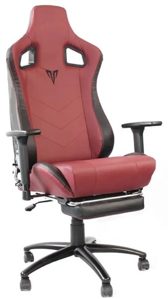 Scaun gaming, ergonomic, masaj pernă lombară, brațe reglabile 3D, piele PU, suport picioare, rezistent 150 KG, Visiniu/Negru