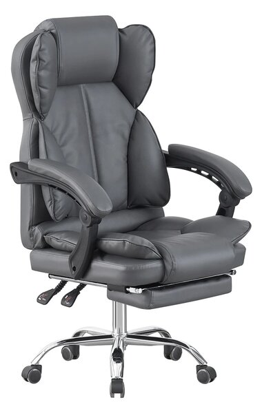 Scaun directorial, suport picioare, funcție recliner, SIB 818, piele ecologica, Gri