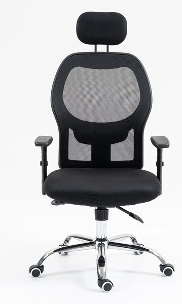 Scaun ergonomic, sezut, spatar, tetiera Mesh, Negru