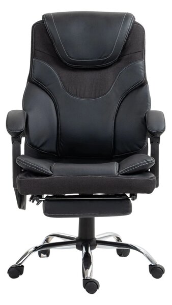 Scaun directorial cu Masaj, 7 puncte de masaj, telecomanda, suport picioare, Piele PU+Textil, Negru