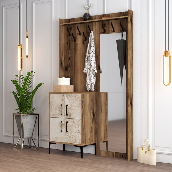 Cuier pentru Hol Berlin BC - Walnut, Alb Marble