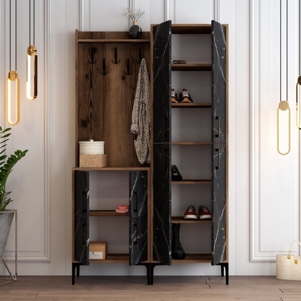 Cuier pentru Hol Berlin BA - Walnut, Negru Marble