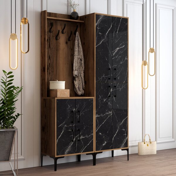 Cuier pentru Hol Berlin BA - Walnut, Negru Marble