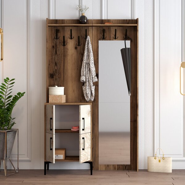 Cuier pentru Hol Berlin BC - Walnut, Alb Marble