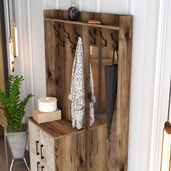 Cuier pentru Hol Berlin BC - Walnut, Alb Marble