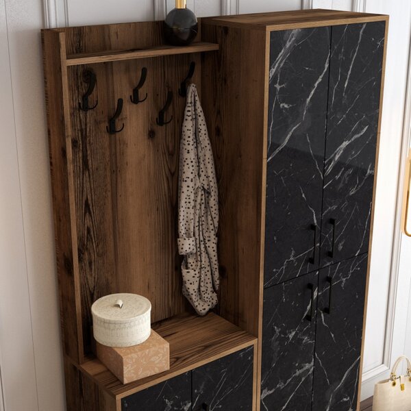 Cuier pentru Hol Berlin BA - Walnut, Negru Marble