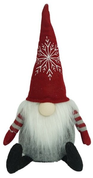 Ornament de Craciun spiridus cu palarie rosie, Tahagov, rosu/gri, textil, 31 cm