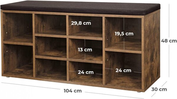 Pantofar bancuta hol cufar cu depozitare, Vasagle, Maro, 104x30x48 cm