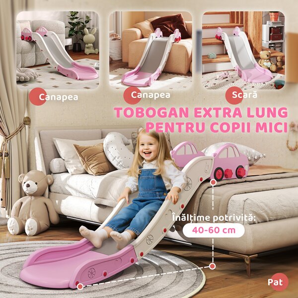 AIYAPLAY Tobogan pentru Copii din HDPE cu Zonă de Amortizare Integrată, pentru Canapele, Paturi, 18-48 luni, Roz | Aosom Romania