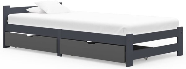 Cadru de pat cu 2 sertare, gri închis, 90x200 cm, lemn de pin
