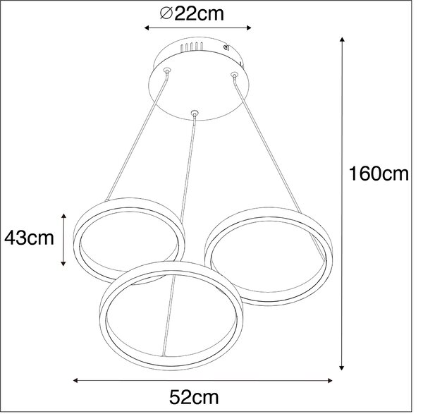 Lampă suspendată neagră incluzând LED cu dimmer în 3 trepte cu 3 lumini - Rondas