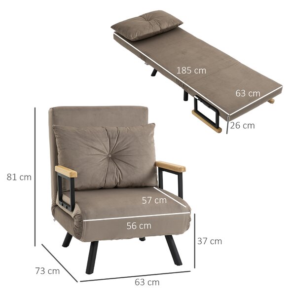 HOMCOM Fotoliu Pat Extensibil 3 în 1 cu Spatar Reglabil și Perna Detasabilă pentru Cameră de Zi sau Dormitor, Gri Deschis | Aosom Romania