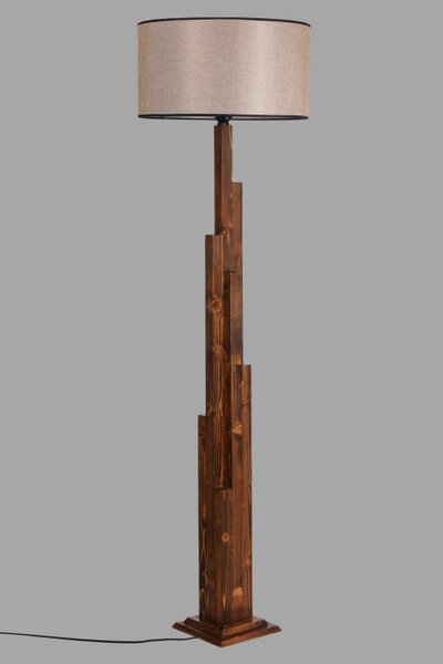 Lampadar Kule Ceviz Ahşap Lambader Silindir Koyu Hasır Abajurlu Nuc