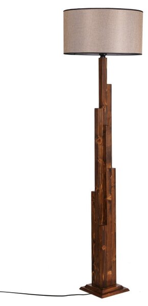 Lampadar Kule Ceviz Ahşap Lambader Silindir Koyu Hasır Abajurlu Nuc