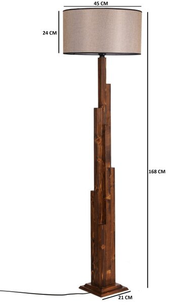 Lampadar Kule Ceviz Ahşap Lambader Silindir Koyu Hasır Abajurlu Nuc