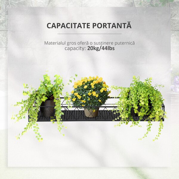 Jardiniera de Exterior Outsunny cu Carlige pentru Balustrada, Suport Ghivece pentru Balcon si Terasa din Metal, 100x31x12cm, Negru | Aosom Romania