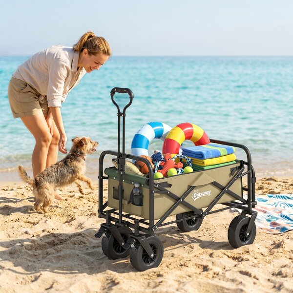 Outsunny Cărucior de Exterior Pliabil, Rezistent pentru Camping, cu Ușă în Spate Deschidere și Maner Telescopic | Aosom Romania