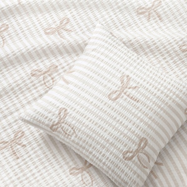 Goldea față de pernă creponată - fundițe latte cu dungi 45 x 45 cm