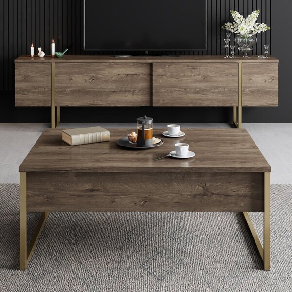 Set de mobilier pentru living Luxe, Nuc- Auriu