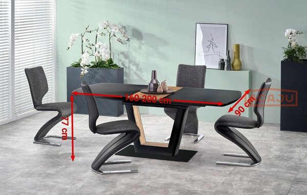Masa extensibila FARREL, nuc/negru, 160/200x90x77 cm