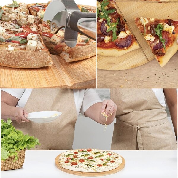 Platou rotund din lemn pentru servire alimente, aperitive, dulciuri, pizza, 30 cm, maro