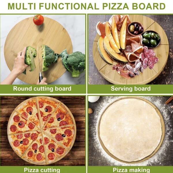 Platou rotund din lemn pentru servire alimente, aperitive, dulciuri, pizza, 30 cm, maro