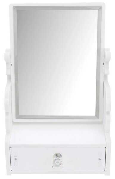 Oglinda de machiaj cu sertar pentru depozitare accesorii make-up, cosmetice si bijuterii, 28 x 16 cm, alb