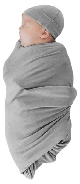 Set paturica si caciulita din bumbac pentru nou-nascut Kidizi, Grey