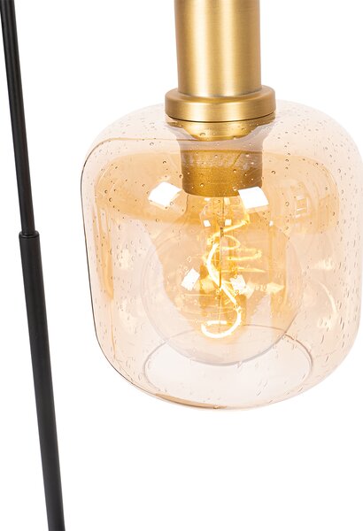 Lampa de masa de design neagra cu alama si sticla chihlimbar - Zuzanna
