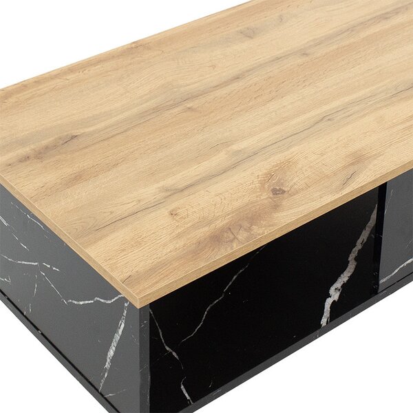 Masuta de cafea Moses culoare sonoma - aspect marmura neagra 90x54x37.5cm