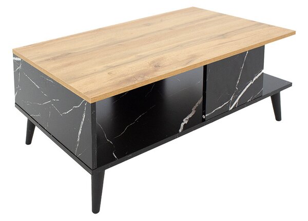 Masuta de cafea Moses culoare sonoma - aspect marmura neagra 90x54x37.5cm