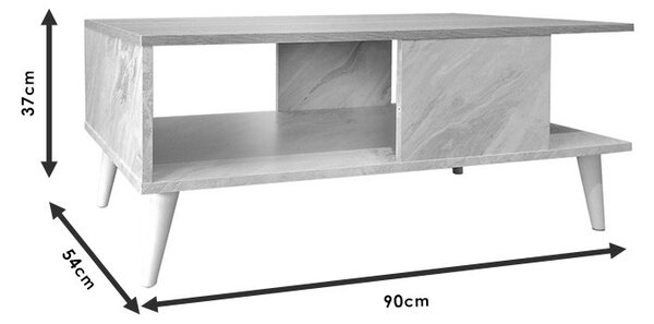Masuta de cafea Moses culoare sonoma - aspect marmura neagra 90x54x37.5cm
