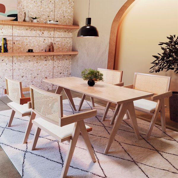 Fotoliu Winslow lemn de arbore de cauciuc, culoarea nuc - pvc ratan culoare lemn natural - material textil gri