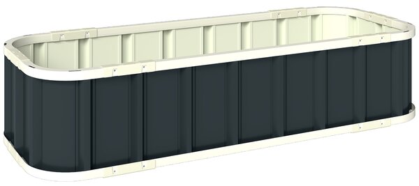 Outsunny Pat Ridicat de Grădină pentru Exterior cu Bază Deschisă, Mănuși, Margini Pliate, Ghiveci în Oțel Galvanizat pentru Plante, Flori, Legume Balcon Grădină, 136x52x31 cm, Gri Închis | Aosom Romania