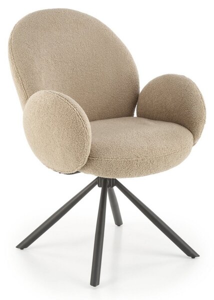 Scaun rotativ K498, cappuccino/negru, stofa buclata/metal, 64x63x90 cm
