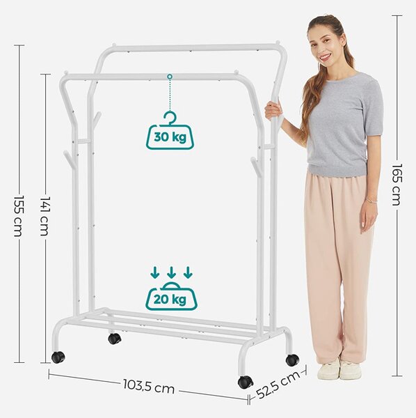 Cuier stender, Songmics, Alb, 153x54.5x103 cm