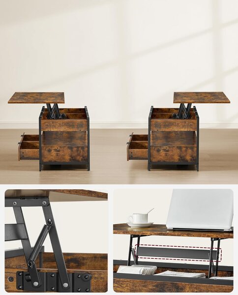 Masuta de cafea extensibila, Vasagle, Maro-Negru, 100x50x48 cm