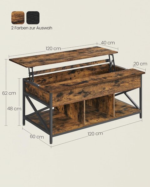 Masuta de cafea, Vasagle, Maro-Negru, 120×59.9×49.4 cm